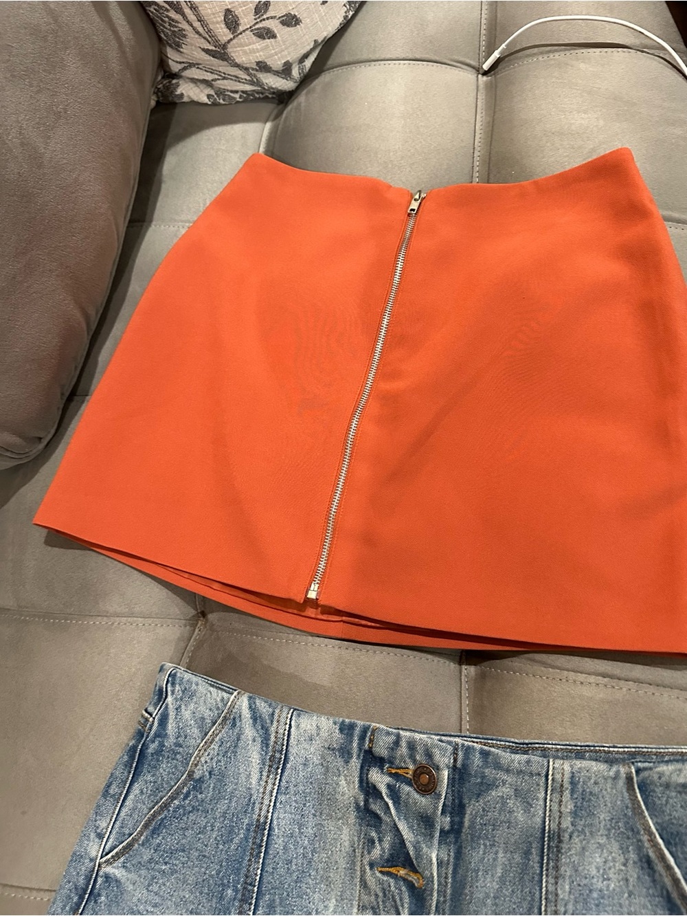 Forever 21 Orange Front Zip Mini Skirt